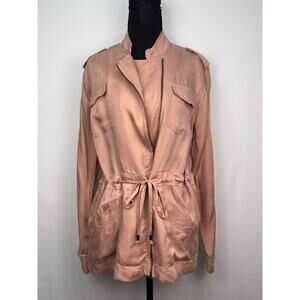 Rails Sz Small Maeve Pink Utility Military Jacket Front Slash Pockets 100% Cupro
